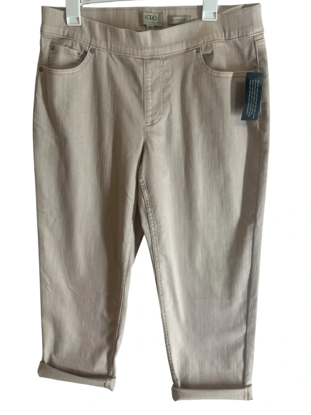 NWOT LOGO by Lori Goldstein Pull-On Boyfriend Crop Pants Comfort Waistband 12P